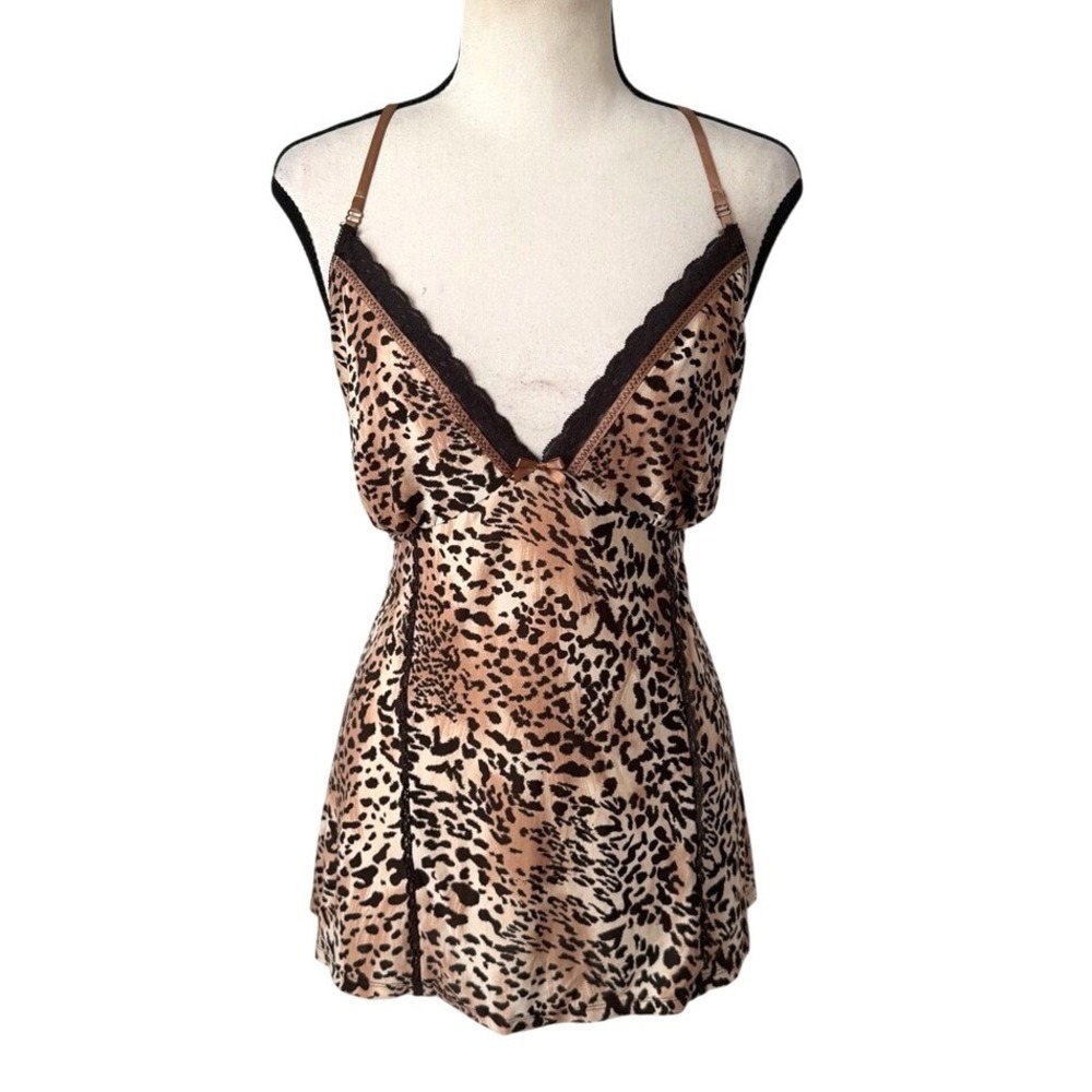 Ambrielle Y2K Leopard Print Lace Trim Camisole Lingerie Top Boudoir Going Out